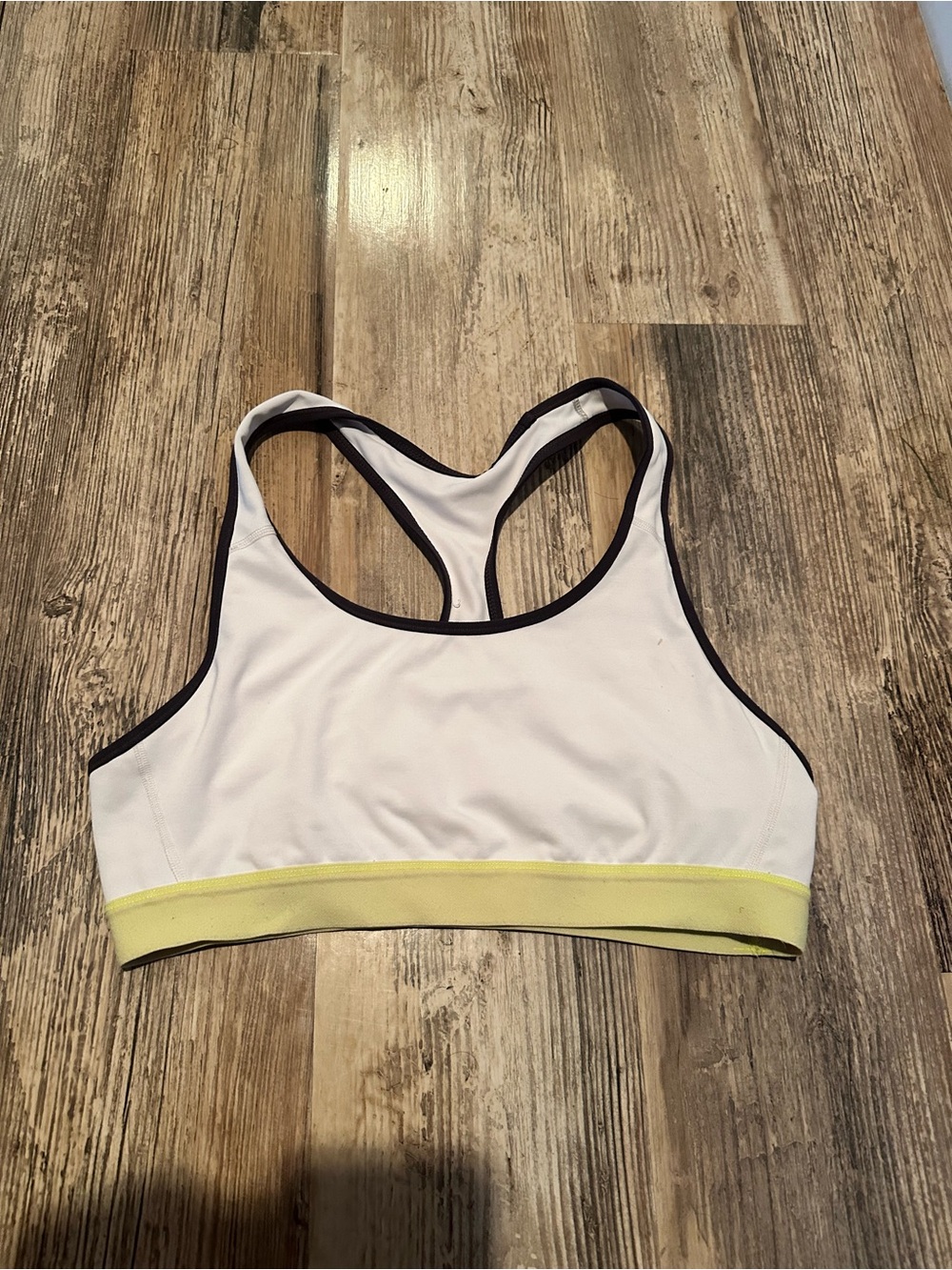 Champion White Racerback Sports Bra with Yellow Band